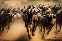 Wildebeest livestock wildlife mammal. AI generated Image by rawpixel.