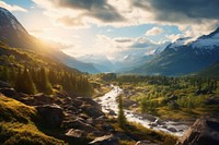 Wilderness landscape panoramic mountain. 