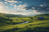 Landscape farm grassland outdoors. 