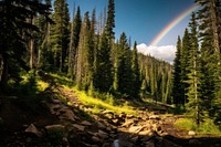 Rainbow forest wilderness landscape. 