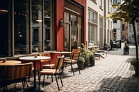 Street cafe cobblestone restaurant. 