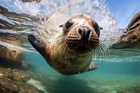 Underwater swimming animal mammal. 