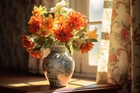 Flower vase windowsill table. 