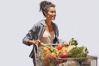 Groceries adult woman shopping cart. AI generated Image by rawpixel.