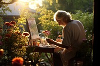 Nature gardening painting outdoors. 