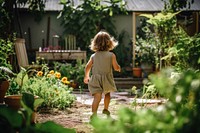 Backyard garden child gardening. 