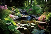 Garden pond reflection outdoors. 