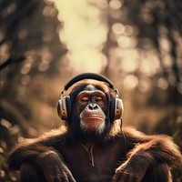 Headphones wildlife monkey mammal. AI generated Image by rawpixel.