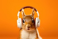 Headphones listening squirrel rodent. 