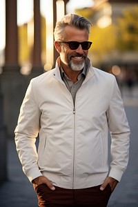 Jacket sunglasses portrait outdoors. 