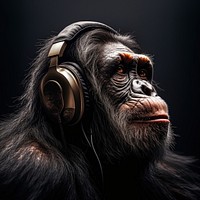 Chimpanzee headphones monkey animal. 