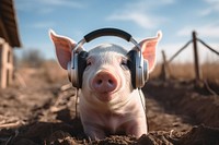 Pig headphones animal mammal. 