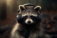 Headphones raccoon mammal animal. 