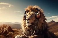Headphones outdoors mammal nature. AI generated Image by rawpixel.