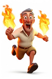 Cartoon fire face white background. 