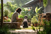 Backyard garden dog outdoors. 