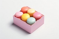 Box macarons food white background. 