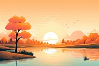 Landscape outdoors cartoon sunset. 