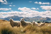 Sheep landscape grassland livestock. AI generated Image by rawpixel.
