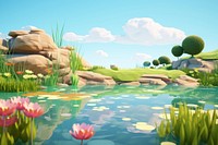 Pond landscape outdoors cartoon. AI generated Image by rawpixel.