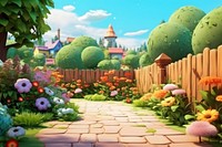 Garden landscape outdoors cartoon. 