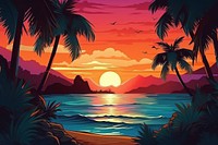 Landscape sunset summer ocean. 