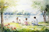 Picnic painting outdoors nature. AI generated Image by rawpixel.