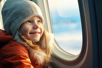 Window airplane portrait photo. 