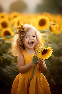 Sunflower laughing child portrait. 