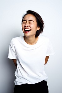 T-shirt laughing adult white. AI generated Image by rawpixel.