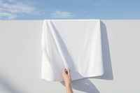 Outdoors white hand tablecloth. 