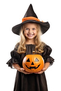Halloween smiling holding pumpkin. AI generated Image by rawpixel.