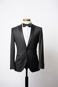 Mannequin tuxedo suit white background. 