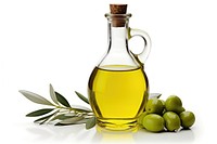 Olive food oil white background. 