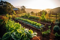 Vegetable garden gardening outdoors. 