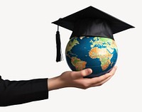 Graduation globe holding planet. 