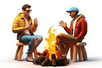 Sitting bonfire adult white background. AI generated Image by rawpixel.