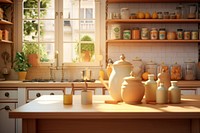 Kitchen furniture pottery shelf. AI generated Image by rawpixel.