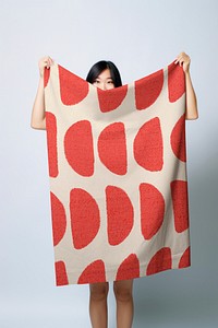 Beach towel mockup, red geometric pattern psd