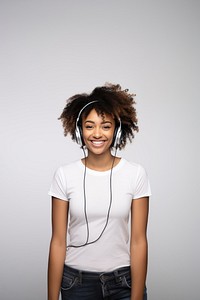 Headphones portrait smile white. 