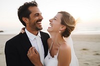 Laughing wedding bride portrait. 