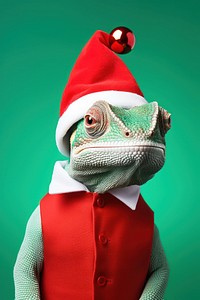 Lizard chameleon christmas portrait. 