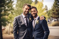 Outdoors wedding portrait tuxedo. 