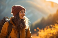 Mountain smiling autumn hiking. 