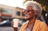 Sunglasses outdoors coffee adult. AI generated Image by rawpixel.