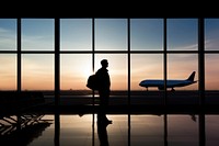 Silhouette airport airplane aircraft. 