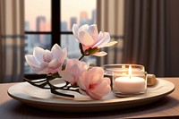 Candle table magnolia lighting. AI generated Image by rawpixel.