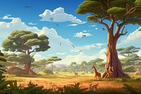 Savanna landscape outdoors cartoon. 