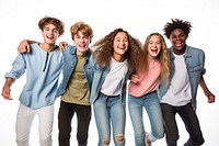 Teenager laughing adult white background. 