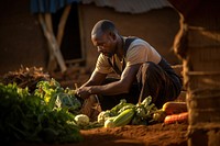 Harvesting vegetable outdoors farmer. 